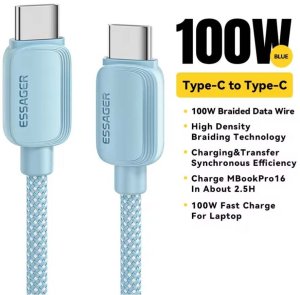 Kabel Essager USB-C do USB-C 100W 2m, 480Mb/s, niebieski 2
