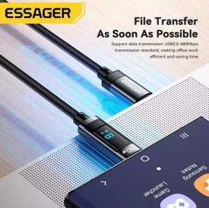Kabel Essager USB-C do USB-C 240W 2m, 480Mb/s, Wyświetlacz LED 5
