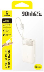 Powerbank Baseus EnerFill FC11 20000mAh 22.5W z wyświetlaczem cyfrowym i dwoma wbudowanymi kablami - beżowy 2