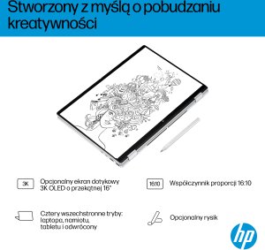 Laptop HP HP OmniBook X Flip Next Gen AI 16-as0021nw Copilot+ PC Intel Core Ultra 5 226V Hybryda (2w1) 40,6 cm (16") Ekran dotykowy 2K 16 GB LPDDR5x-SDRAM 1 TB SSD Wi-Fi 7 (802.11be) Windows 11 Home Srebrny 6