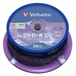 Verbatim DVD+R DL Double Layer Matt Silver 8.5GB 8x spindle 25-pack 12cm 2