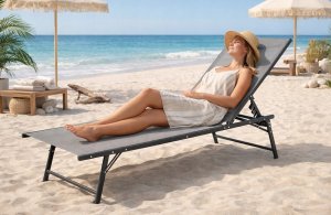 Składany leżak ogrodowy 5-pozycyjny Sanya jasny szary 6