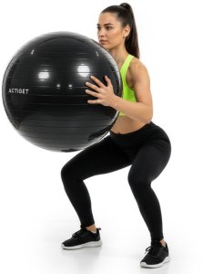 Piłka 75 cm do ćwiczeń pilates, rehabilitacyjnych, stretchingu z pompką, czarna UNIWERSALNY 11