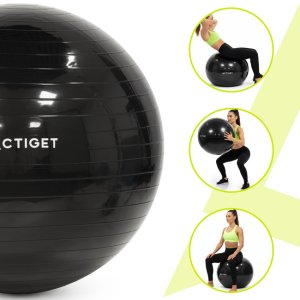 Piłka 75 cm do ćwiczeń pilates, rehabilitacyjnych, stretchingu z pompką, czarna UNIWERSALNY 4