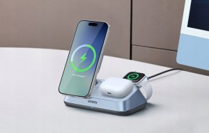 Ładowarka Ugreen UGREEN W711 MagFlow 3-in-1 magnetyczna bezprzewodowa stacja ładująca Qi2 25W dla iPhone, AirPods i Watch srebrny 3