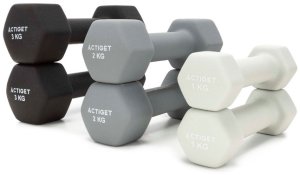 Hantle na stojaku zestaw 6 szt. obciążenia 1 kg, 2 kg, 3 kg do fitnessu, treningu domowego UNIWERSALNY 14