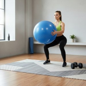 Piłka 55 cm do ćwiczeń pilates, rehabilitacyjnych, stretchingu z pompką, niebieska UNIWERSALNY 2