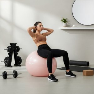 Piłka 65 cm do ćwiczeń pilates, rehabilitacyjnych, stretchingu z pompką, pudrowy róż UNIWERSALNY 2