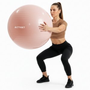 Piłka 65 cm do ćwiczeń pilates, rehabilitacyjnych, stretchingu z pompką, pudrowy róż UNIWERSALNY 5