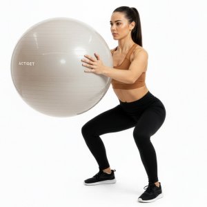 Piłka 65 cm do ćwiczeń pilates, rehabilitacyjnych, stretchingu z pompką, beżowa UNIWERSALNY 12