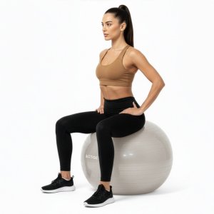 Piłka 65 cm do ćwiczeń pilates, rehabilitacyjnych, stretchingu z pompką, beżowa UNIWERSALNY 13