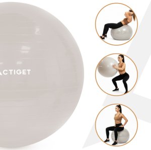 Piłka 65 cm do ćwiczeń pilates, rehabilitacyjnych, stretchingu z pompką, beżowa UNIWERSALNY 5