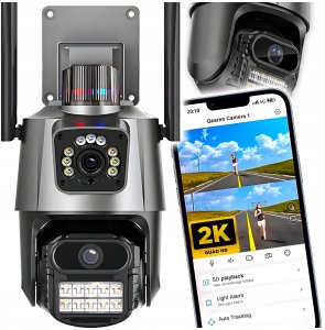 KAMERA ZEWNĘTRZNA WIFI OBROTOWA IP PODWÓJNA 2K 2x2MPx APLIKACJA I ALARM 2
