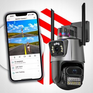 KAMERA ZEWNĘTRZNA WIFI OBROTOWA IP PODWÓJNA 2K 2x2MPx APLIKACJA I ALARM 6