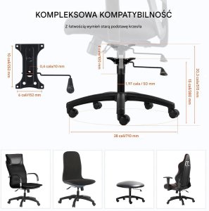 Podstawa krzesła biurowego obrotowa 71cm wytrzymała 1134kg skok 10cm 5