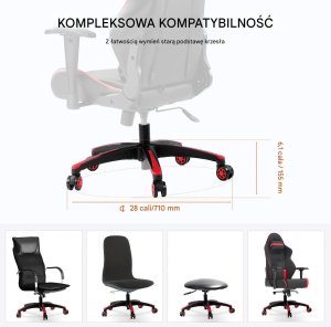 Podstawa krzesła biurowego 71cm wzmocniona z kółkami 1134kg czarno-czerwona 6