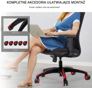 Podstawa krzesła biurowego 71cm wzmocniona z kółkami 1134kg czarno-czerwona 7