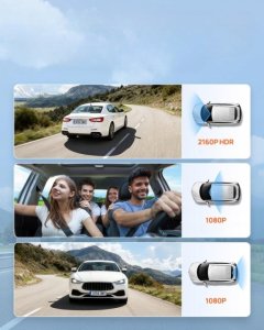 70mai Dash Cam 4K T800 3-kanałowy Przód Tył Wnętrze HDR GPS Karta 64GB 2