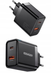 Ładowarka sieciowa szybka ESSAGER 65W GaN, USB-C, USB-A - PD3.0/QC4.0 8