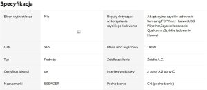 Ładowarka Essager ESSAGER szybka sieciowa 2x USB-A 2x USB-C 100W (ECT2CA-QYB01-Z) 10