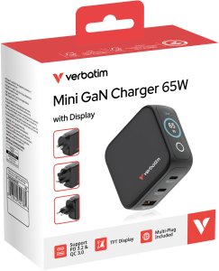 Ładowarka Verbatim Mini GaN 65W 2xUSB-C PD/1x USB-A QC adapter UE/UK/USA czarny (30238) 4