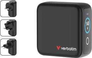 Ładowarka Verbatim Mini GaN 140W 3xUSB-C PD/1x USB-A QC adapter UE/UK/USA czarny Wymienne wtyczki EU, UK, USA (30240) 8