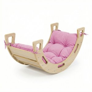 Bujak Montessori DĄB + zjeżdżalnia ze ścianką + poduszka różowa 3