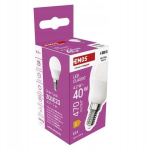 LED �ar�wka EMOS Lighting E14, 230V, 4.2W, 470lm, 4000k, neutralna biel, 30000h, Mini Globe 45x45x82mm 9