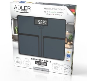Waga łazienkowa Adler USB-C, akumulatorowa, 180 kg, dokładność 100 g (AD 8194 stripes) 240