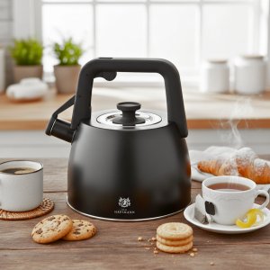 KARL HAUSMANN - Czajnik - na GAZ - INDUKCJA - tradycyjny z gwizdkiem - HUGO - czarny - 2,5 L 2