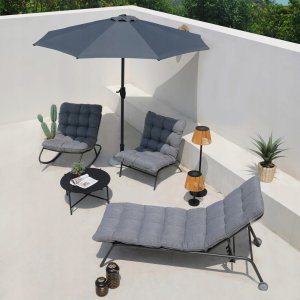 Fotel Bujany VIBE Ogrodowy z Poduszką Stalowy Czarny Szary 115 Cm 2