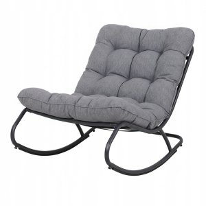 Fotel Bujany VIBE Ogrodowy z Poduszką Stalowy Czarny Szary 115 Cm 4