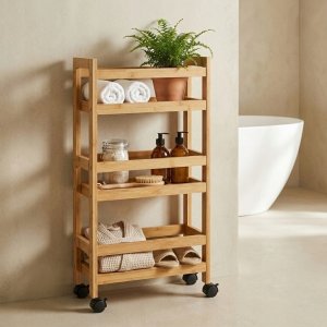 Costway Wąski regał łazienkowy na kółkach, 3 półki KLUK, 76 cm 12