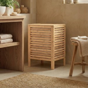 Bambusowy kosz na pranie z pokrywą i wyciąganym workiem LUND, 60 L 2