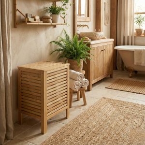 Bambusowy kosz na pranie z pokrywą i wyciąganym workiem LUND, 60 L 4