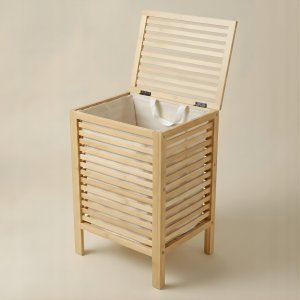 Bambusowy kosz na pranie z pokrywą i wyciąganym workiem LUND, 60 L 5