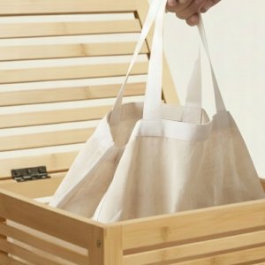 Bambusowy kosz na pranie z pokrywą i wyciąganym workiem LUND, 60 L 7