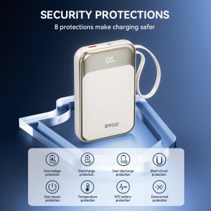 BWOO P80 powerbank PD 20W 10000 mAh z kablem usb-c i wyświetlaczem złoty 3