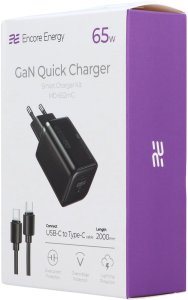 Zasilacz do laptopa Encore Energy ładowarka sieciowa GaN 65W USB-C QC PD + kabel USB-C 200cm MD-652mC 6