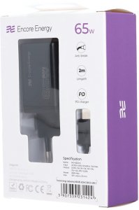 Zasilacz do laptopa Encore Energy ładowarka sieciowa GaN 65W USB-C QC PD + kabel USB-C 200cm MD-652mC 7