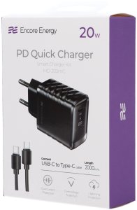 Zasilacz do laptopa Encore Energy ładowarka sieciowa 20W USB-C QC PD + kabel USB-C 200cm MD-202mC 8