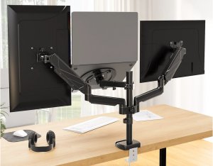 Triadyn Uchwyt Biurkowy TriMount na Dwa Monitory i Laptopa Ergonomiczny Regulowany Obrotowy TRD-BLK-3AL-13"-32" 2