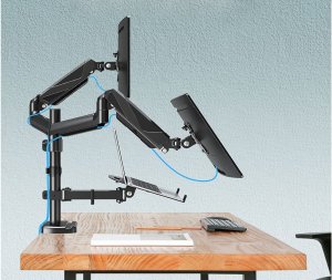 Triadyn Uchwyt Biurkowy TriMount na Dwa Monitory i Laptopa Ergonomiczny Regulowany Obrotowy TRD-BLK-3AL-13"-32" 4