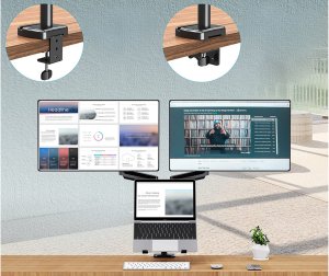 Triadyn Uchwyt Biurkowy TriMount na Dwa Monitory i Laptopa Ergonomiczny Regulowany Obrotowy TRD-BLK-3AL-13"-32" 6