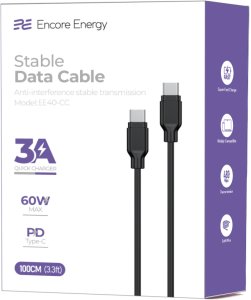 Kabel USB ForCell kabel Encore Energy USB-C 3A przewód QC PD 60W do ładowania i transferu danych 100 cm czarny EE40-CC 4