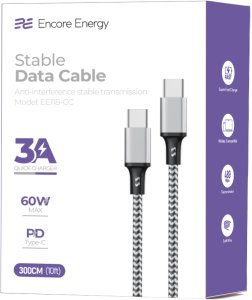 Kabel USB ForCell kabel Encore Energy USB-C x2 3A przewód QC PD 60W do ładowania i transferu danych 300 cm braided czarno-biały EE118-CC 4