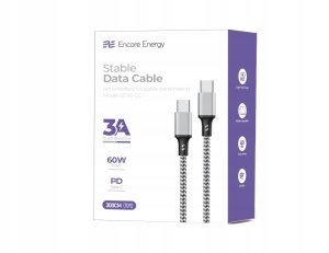 Kabel USB ForCell kabel Encore Energy USB-C x2 3A przewód QC PD 60W do ładowania i transferu danych 300 cm braided czarno-biały EE118-CC 7