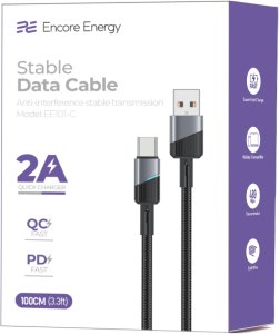 Kabel USB ForCell kabel Encore Energy USB-A USB-C 2A przewód QC PD do ładowania i transferu danych 100 cm braided czarny EE101-C 4