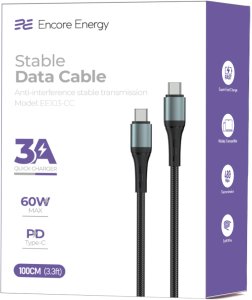 Kabel USB ForCell kabel Encore Energy USB-C x2 3A przewód QC PD 60W do ładowania i transferu danych 100 cm braided czarny EE103-CC 4