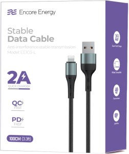 Kabel USB Joyroom kabel Encore Energy USB-A Lightning 2A przewód QC PD do ładowania i transferu danych 100 cm braided czarny EE103-L 4